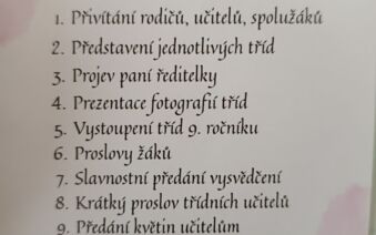 Slavnostní předání vysvědčení žákům 9. ročníku